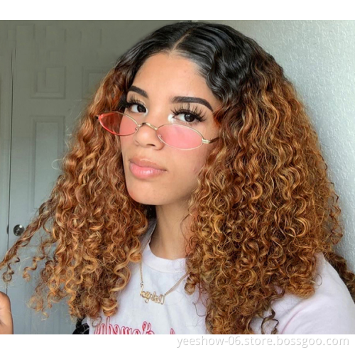 cheap Ombre Honey Blonde Short Human Hair Wigs 1b/30 Brazilian Curly Lace Front Wigs Water Wave Bob Wigs For Black Women